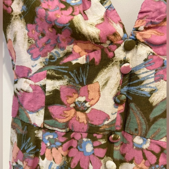 Zara pink and green floral dress with front slit and cutout back size S - Picture 5 of 8